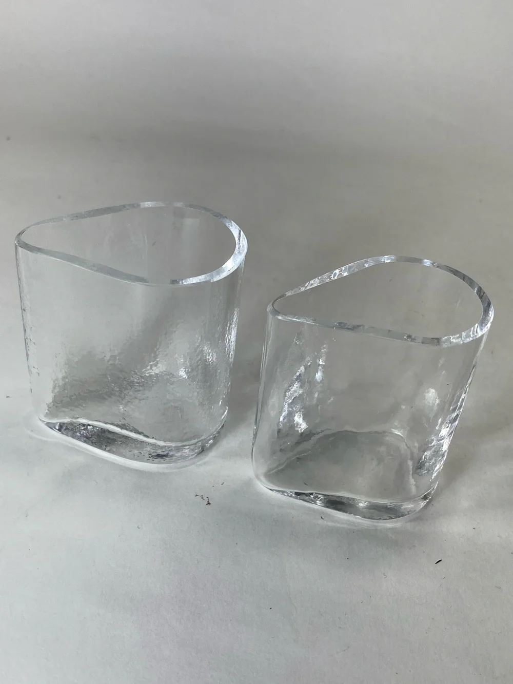 2 Clean Beveled Minimal Small Sauce Condiment Pourers or Shot Glasses ?